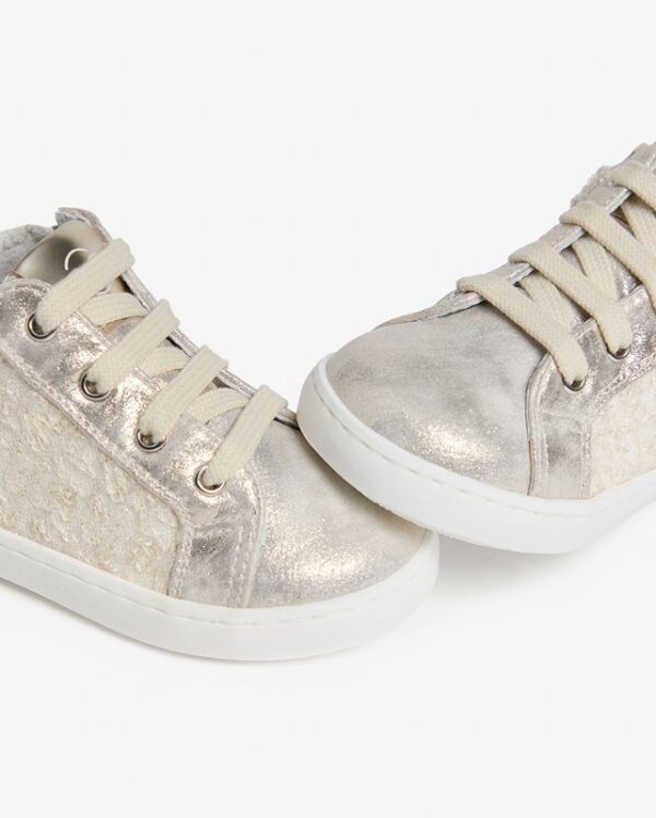 Sneaker primo passo laminata con pailettes lacci e zip