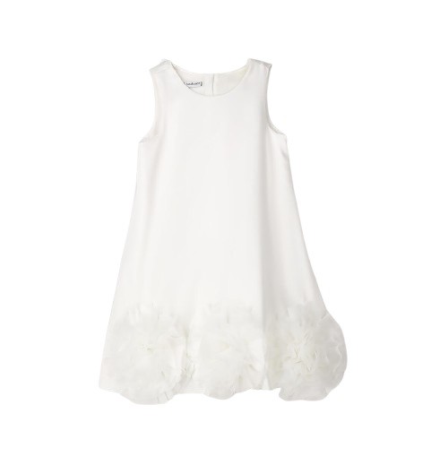 6F2F8C9A7E56CB53BBCE252D4AA30A35_ Vestito con fiori in organza al fondo e fiocco sul retro