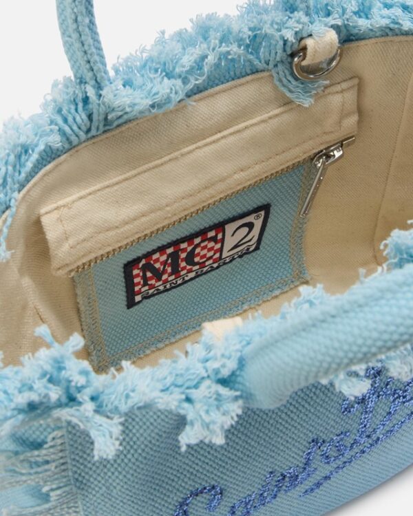 Borsa vanity mini in canvas rosa con logo in strass