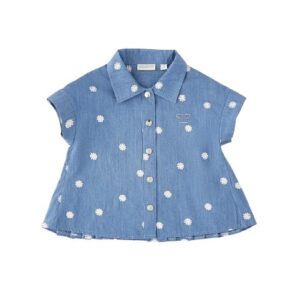 Camicia mezza manica con margherite plissettata sul retro