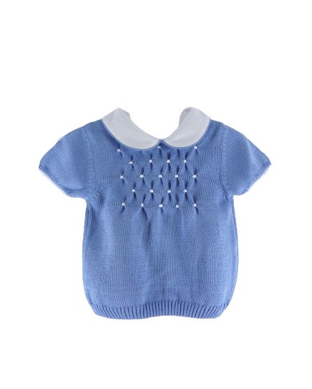 Completo corto due pezzi con ricamo punto smock