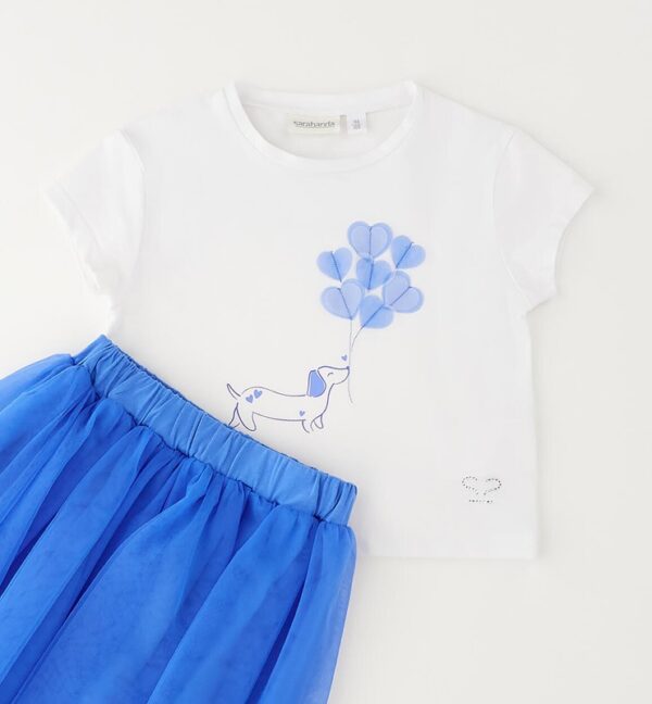 Completo t-shirt con cagnolino e gonna in tulle