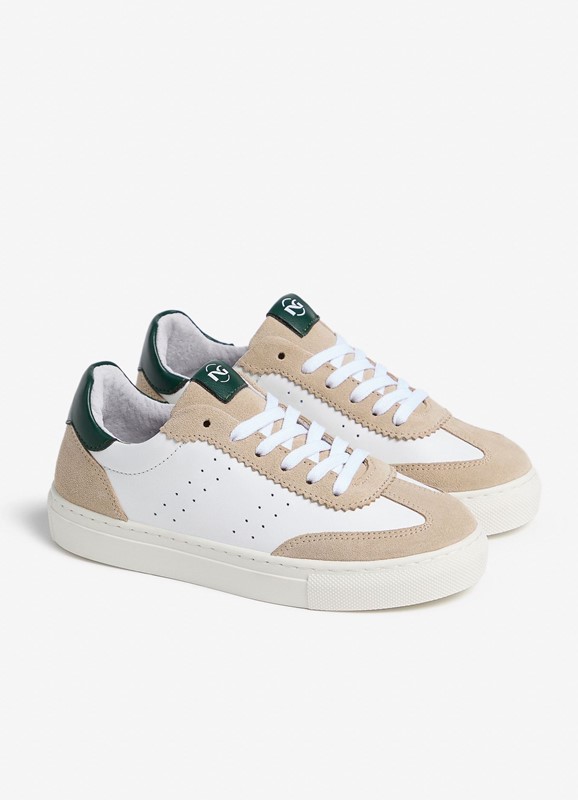 Sneaker in pelle e camoscio con lacci e zip