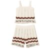 Completo top e shorts in maglia a zig-zag con frange