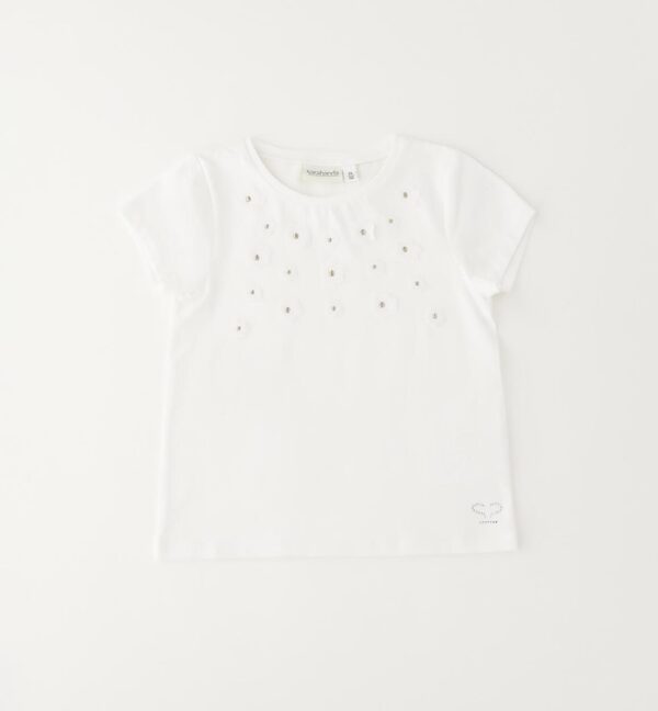 T-shirt mezza manica con applicazioni fiori