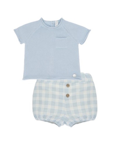 Completo maglia con taschino e bermuda quadri