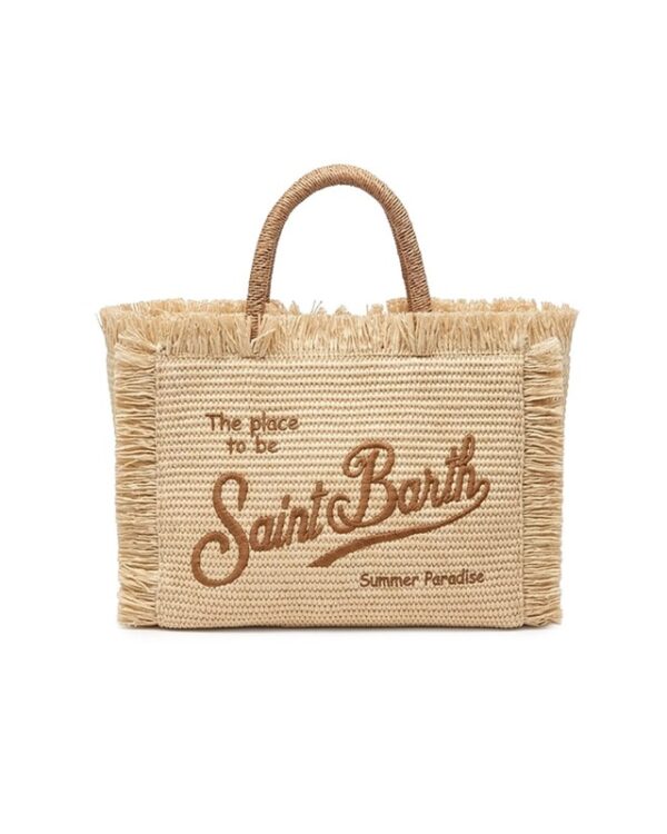 Borsa colette effetto paglia con logo ricamato