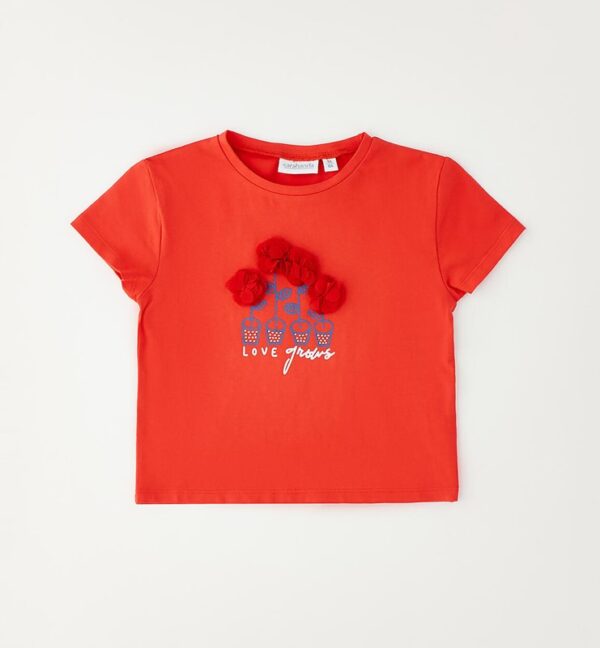 T-shirt mezza manica con applicazione fiori
