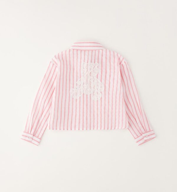 Camicia crop a righe con orsetto in pizzo sul retro