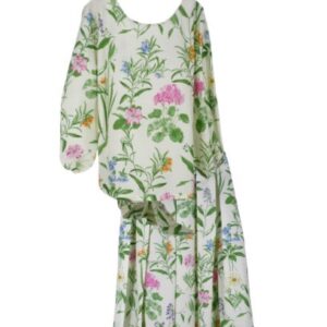 Completo blusa con fiocco sul retro e gonna lunga a pieghe