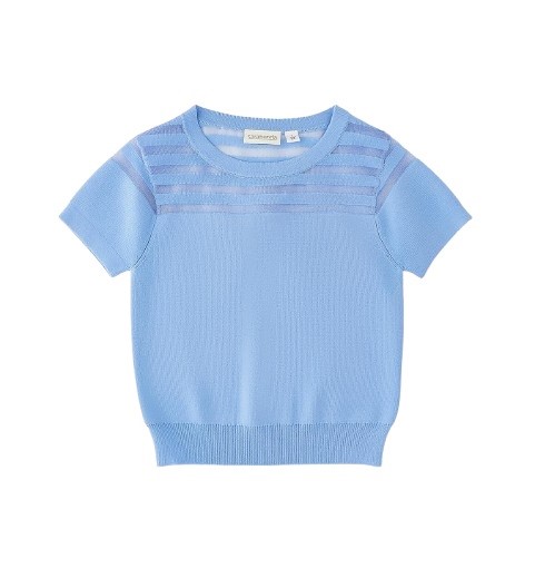 T-shirt mezza manica in maglia con trasparenze