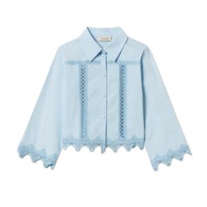 Camicia in popeline con entrodure di pizzo