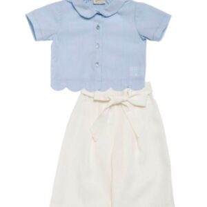 Completo camicia smerlata e pantalone in lino