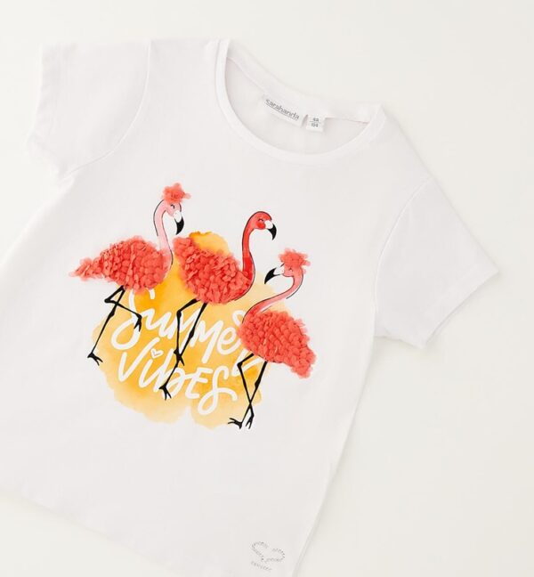 T-shirt mezza manica con fenicotteri
