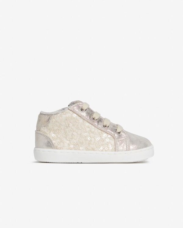 Sneaker primo passo laminata con pailettes lacci e zip
