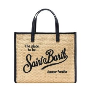 Borsa vivian media effetto rafia con logo ricaamato