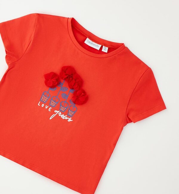 T-shirt mezza manica con applicazione fiori