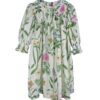 Vestito fantasia fiori con ricamo punto smock e manica 3/4