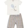 Completo t-shirt ricamo racchetta e bermuda a righe