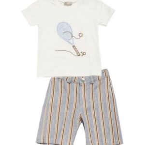 Completo t-shirt ricamo racchetta e bermuda a righe