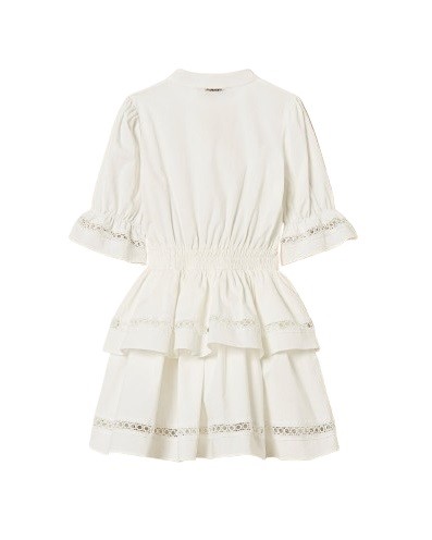 Vestito in cotone con pizzo e balze