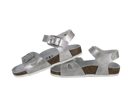 Sandalo in eco pelle laminata con doppie fibbie