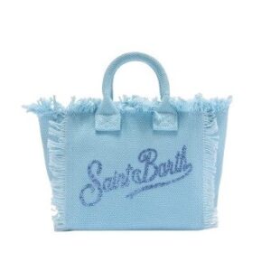 Borsa vanity mini in canvas rosa con logo in strass