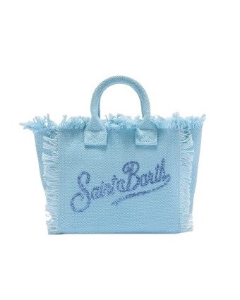 Borsa vanity mini in canvas rosa con logo in strass