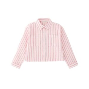 Camicia crop a righe con orsetto in pizzo sul retro