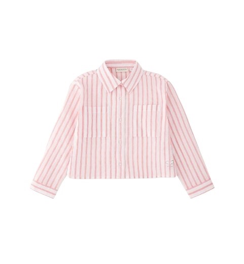 Camicia crop a righe con orsetto in pizzo sul retro