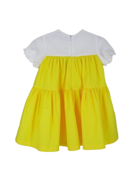 Vestito con fiori al collo e manica a palloncino