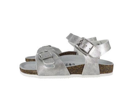 Sandalo in eco pelle laminata con doppie fibbie