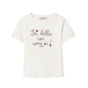 T-shirt mezza manica con ricamo catenella