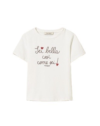 T-shirt mezza manica con ricamo catenella