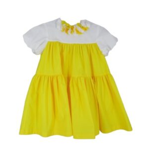 Vestito con fiori al collo e manica a palloncino