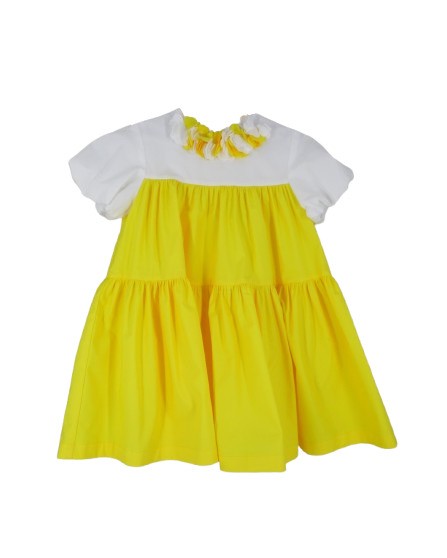 Vestito con fiori al collo e manica a palloncino