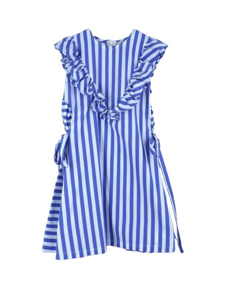 Vestito a righe con rouches e fiocchetti laterali