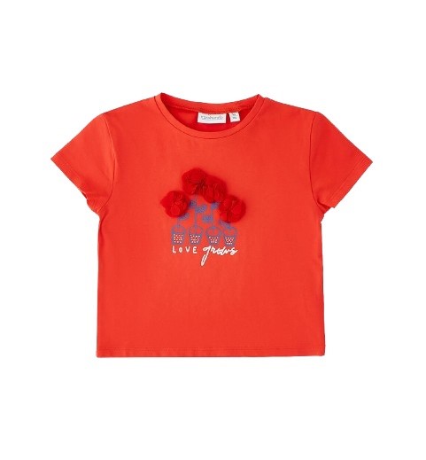 T-shirt mezza manica con applicazione fiori