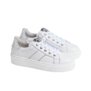Sneaker in pelle e tessuto tecnico con lacci e zip