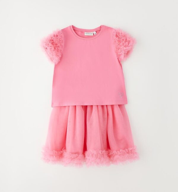Completo t-shirt e gonna con inserti in tulle