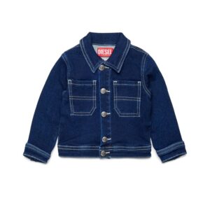 Giubbino in denim con stampa logo sul retro