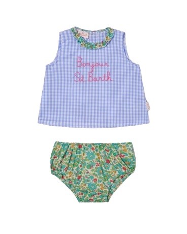 Completo canotta vichy con coulotte a fiori