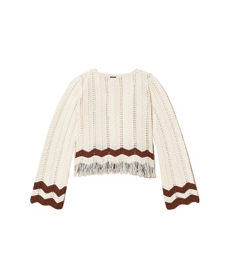 Maglia girocollo a zig-zag con frange