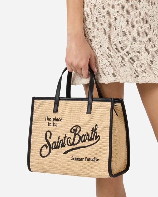 Borsa vivian media effetto rafia con logo ricaamato