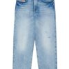 Pantalone in denim effetto stropicciato con strappi