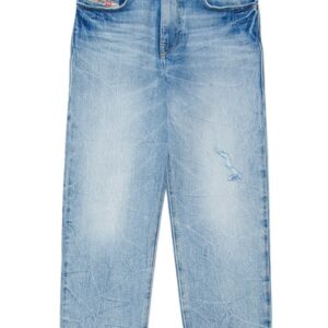Pantalone in denim effetto stropicciato con strappi