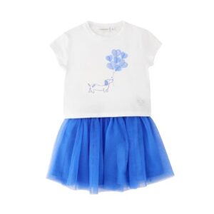 Completo t-shirt con cagnolino e gonna in tulle