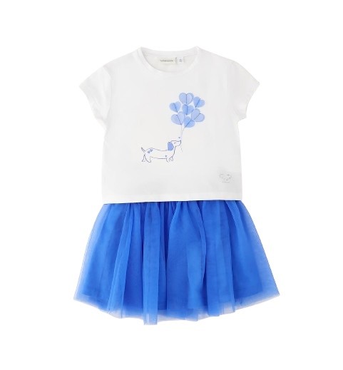 Completo t-shirt con cagnolino e gonna in tulle