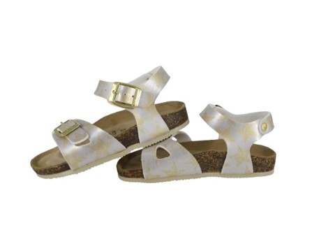 Sandalo in eco pelle con stelline e doppie fibbie