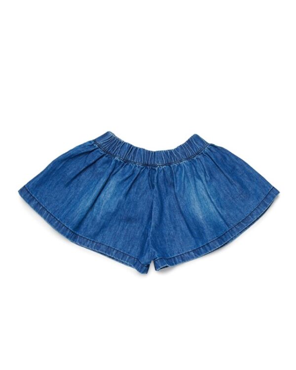 Short in denim con logo stampato laminato